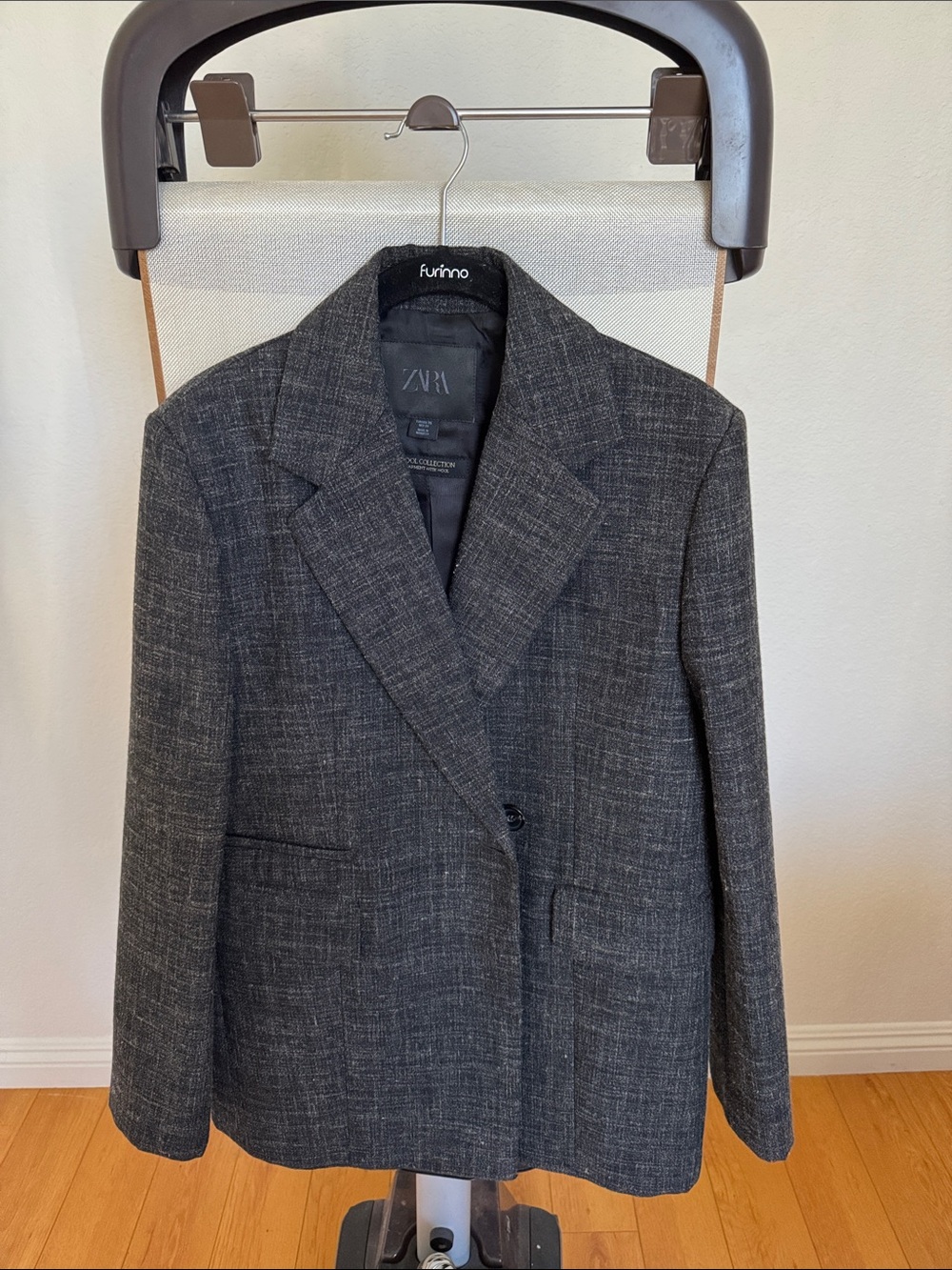 Zara Black Lined Gray Wool Blend Coat